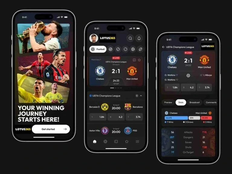 MahadevBook sports betting app interface with live football scores, odds, and match statistics.