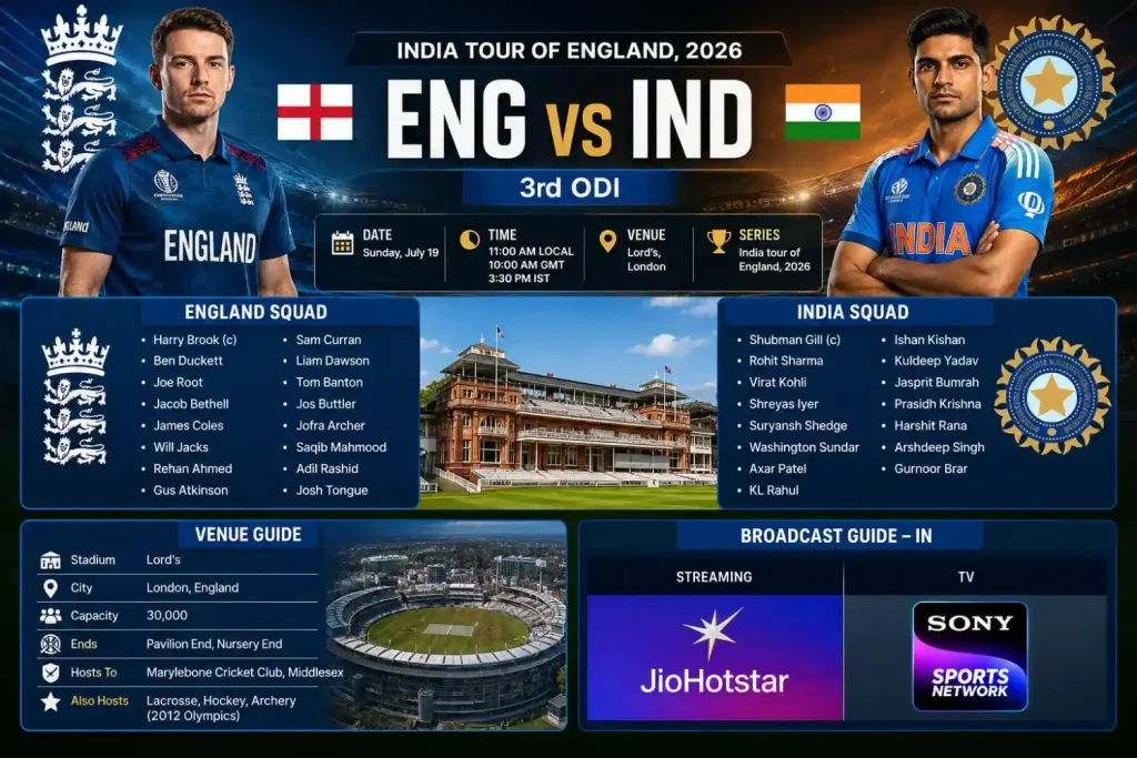 Current image: ENG vs IND 3rd ODI 2026 at Lord's London | MahadevBook